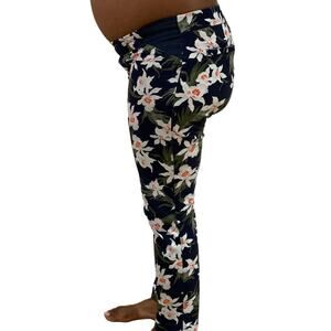 Old Navy Maternity Full-Panel Patterned Pixie Pants Navy Blue Floral Size 6